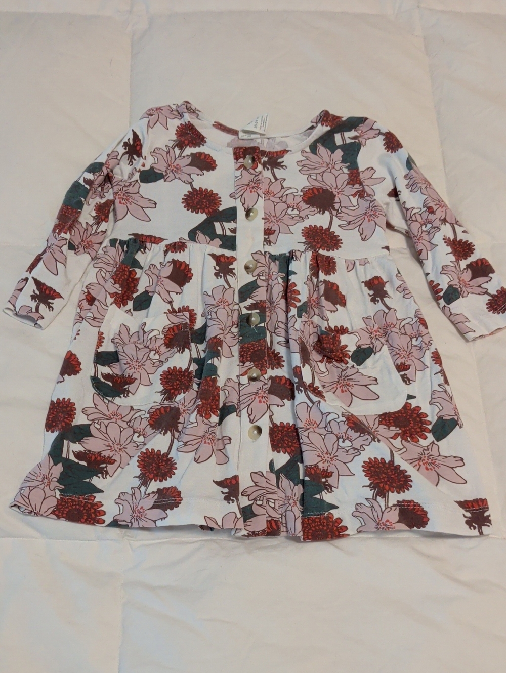 Kids Floral Button-Front Dress - Pink & Red
